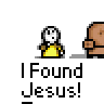 Animated contact sheet showing 11 frames of a pixel art buddy icon with two stick figures and text changes across frames.