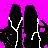 Two silhouetted figures with long hair and necklaces against four distinct solid-colored backgrounds in a