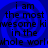 Blue background with four identical spiral patterns, each containing black text reading "i am the most awsome ki in the whole worl".