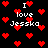 Pixelated red hearts and white text reading "I love Jesska" on a black background, with scattered heart shapes.