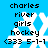 Blue background with white snowflake icon and black text listing 'charles', 'river', 'girls', 'hockey', '(333 5-1-1' in pixelated font.