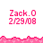 Pixelated pink text 'Zack. 0' and date '2/29/08' on white background with pink decorative borders, showing partial gray overlay in lower-right.