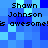Pixelated blue background with repeated text "Shawn Johnson is awesome!" in black pixel font across two identical sections.