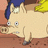 A pixelated image of a light brown pig with wide eyes and a worried expression, set against a red background with blue text reading "Spider Pig" and "Can he swing from a web? No he can't... he's a PIG!".