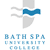 Pixelated icon features a blue and gray abstract shape above stacked text reading 'BATH SPA UNIVERSITY COLLEGE' in light blue block letters.
