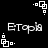 Black background with white pixelated text "Etopia" and small square-and-dot patterns in corners.