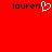 Red background with black text 'lauren' on left and right, white pixelated heart replacing 'o' in left 'lauren'.