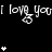 Black background with repeated white text "I love you" and heart symbols arranged in a pattern, some hearts animated as small pulsing or flickering elements