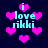 Pixelated icon with cyan text 'i love nikki' surrounded by pink hearts on dark blue background.