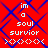 Red background with blue diamond lattice pattern, white pixelated text "im a soul survivor" and four X symbols arranged vertically.