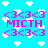 Pixelated icon with cyan background, white hearts, and pink text '<3<3<3' above 'MISTH', showing animation changes in heart positions.