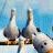 Animated contact sheet showing two frames of a cartoon animal character with brown and white fur, black eyes, and a small nose, positioned on a wooden structure against a blue background.