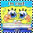 Pixelated static image of a cartoon character with large eyes and yellow body against blue background, framed by black-and-white checkered border.