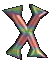 Four X-shaped icons arranged in a , each with gradient colors and varying pixelation levels