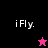 Four display 'iFly.' text with a star icon changing color and position across backgrounds
