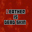 A 5x5 contact sheet of animated frames showing text changes on a red background with "LEATHER IS DEAD SKIN" in pixelated font, where the word "LEATHER" and "DEAD SKIN" change color across frames while "IS" remains static.