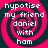 Four identical pixelated spiral patterns with white text reading 'hypotise my friend daniel with ham' on a pink and black background.