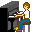 Pixelated animation of a person playing piano, showing sequential hand movements across frames.