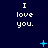 Dark blue background with repeated white text "I love you." in a , scattered light blue pixelated stars and plus signs, and small blue dots forming partial circles