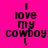 Four display the text 'I love my cowboy!' in pixelated black font on pink and red backgrounds with varying text clarity