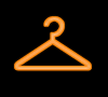 Two neon-style hanger icons on black background, one orange and one yellow with glowing effect.