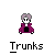 Pixel art character in purple robe with black chest, gray or yellow hair, and white face, underlined text "Trunks" below each frame.