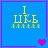 Blue square with pink border contains yellow text "I LIKE" above yellow stars, with animated heart changing from single pink to two purple hearts.