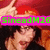 Pixelated image of a person with dark hair and red clothing, overlaid with bright green text on a pink banner.