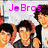 Pixelated image of multiple people with pink text reading "JoBros are cool!" in two sections, showing animation changes.
