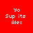 Four pixelated display identical text on red, gray, cyan, and dark gray backgrounds