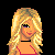 Pixel art contact sheet showing three frames of a pink-themed animated buddy icon with a blonde character and text "thinkpink" on black background.