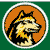Pixelated circular icon with orange background and white border showing a dog's head in profile with black and yellow fur.
