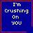 A 4-frame animated contact sheet of a blue square icon with red borders displaying the text "I'm Crushing On you" and changing symbols in each frame: heart, star, plus sign, and no symbol.
