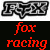 Animated sequence of stylized 'fox' text in red and blue, with 'racing' below each 'fox', transitioning to a solid red background featuring a white fox head logo.