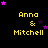 Yellow text 'Anna & Mitchell' on black background with pink and purple stars in various positions