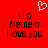 Red background with white pixelated heart at top center, black text 'ri.p fraulein i love you' in two identical below