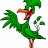 A pixelated green cartoon bird with an orange beak and legs stands on a white background, next to a dark green panel displaying "Original Icons .com" in bright green text.