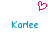 A static pixel art image featuring a pink heart symbol above two identical blue text labels reading 'Kamee' on a white background.