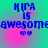 Blue text 'KURA IS awesome' with two heart symbols on a cyan background, featuring pink gradient overlays that shift position across frames.