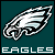 Pixelated eagle head logo with white and black feathers on teal background, below which is the word EAGLES in blocky white letters.