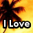 Pixelated image of palm trees against a yellow-orange gradient background with overlaid text elements.