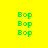 Green pixelated text "Bop" repeated across a yellow background with pink rectangular overlays in different positions.