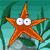 Animated contact sheet of a cartoon starfish character in various poses against an underwater background with seaweed and rocks.