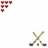 Pixelated red and green icon with hockey sticks, text reading Field and Hockey, and red heart shapes in the corners.
