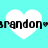 Four white heart shapes on a cyan background with black text reading "brandon" and small symbols between each word.