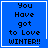 Blue square with black pixelated text reading "You Have got to Love WINTER!!" and a white border, featuring two distinct animation states.
