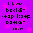 Purple background with pink stars and repeated black text 'i keep beeldin keep keep beeldin love' in two