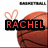 A basketball-themed buddy icon with a heart symbol and text overlay, showing animation where the name changes from 'RACHEL' to empty.