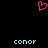 Red pixelated heart symbol above two light blue 'conor' text instances on black background.