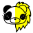 Pixelated cartoon face split into black and yellow halves with a single large eye on each side, rendered in low-resolution 256x256 pixels.